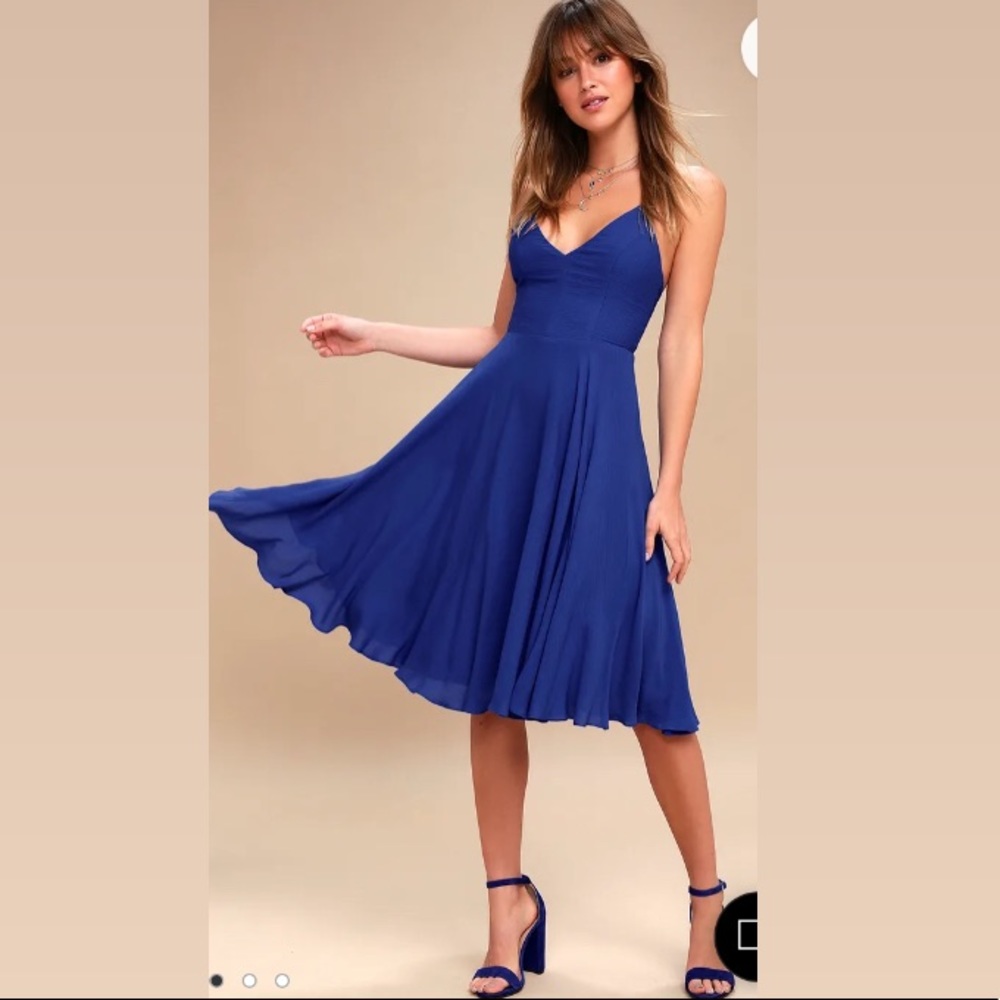 Troulos Royal Blue Lace-Up Midi Dress